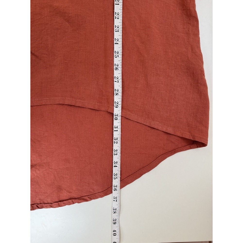Bryn Walker Linen Tunic Top‎ Women Size L Made in USA Rust Orange High Low Hem - Picture 7 of 8